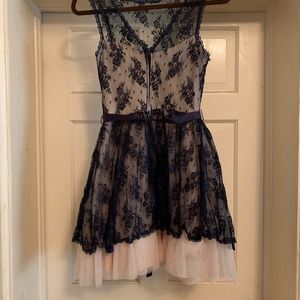 Navy blue and nude lace dress
